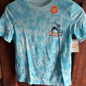 Jumping Beans Light Blue Shark Tee with shorts 2 piece outfit.
